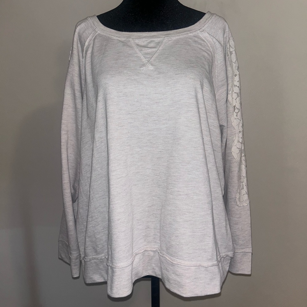 Fever Oversized Cream Sweater 1X Lace Sleeve Detail